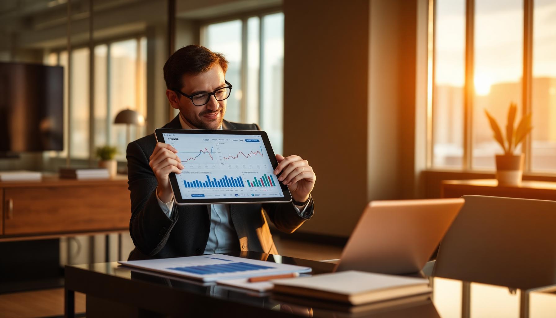 Executive reviewing tax-savings analytics on a tablet